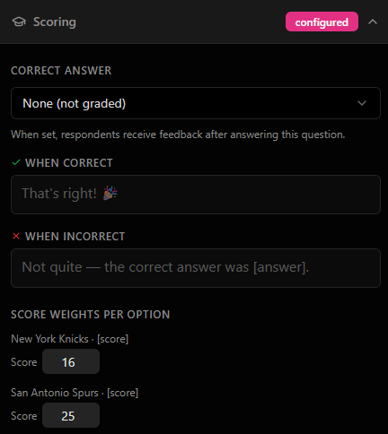 Scoring options