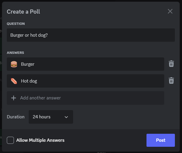 Enter up to 10 answer options, select single or multiple answers