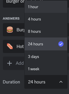 Duration options