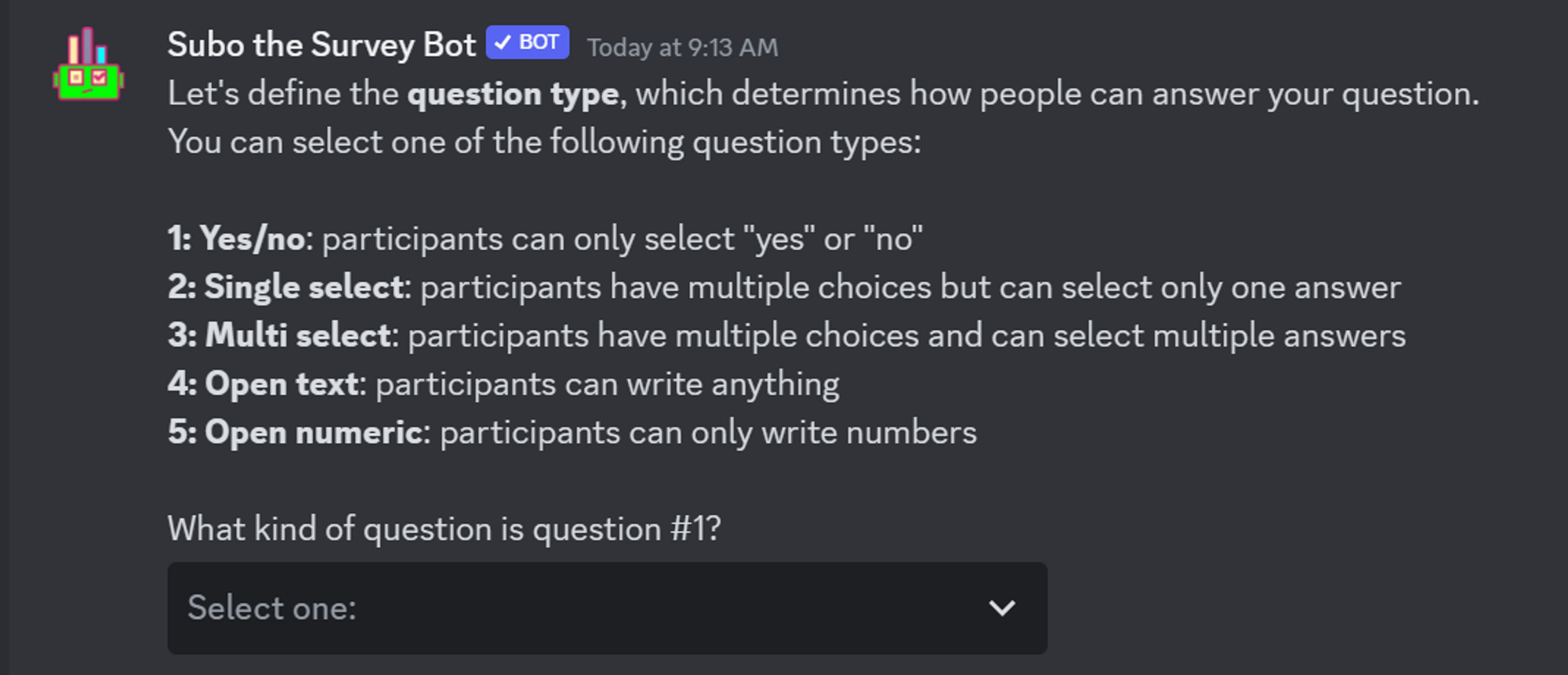 Select the question type for your question