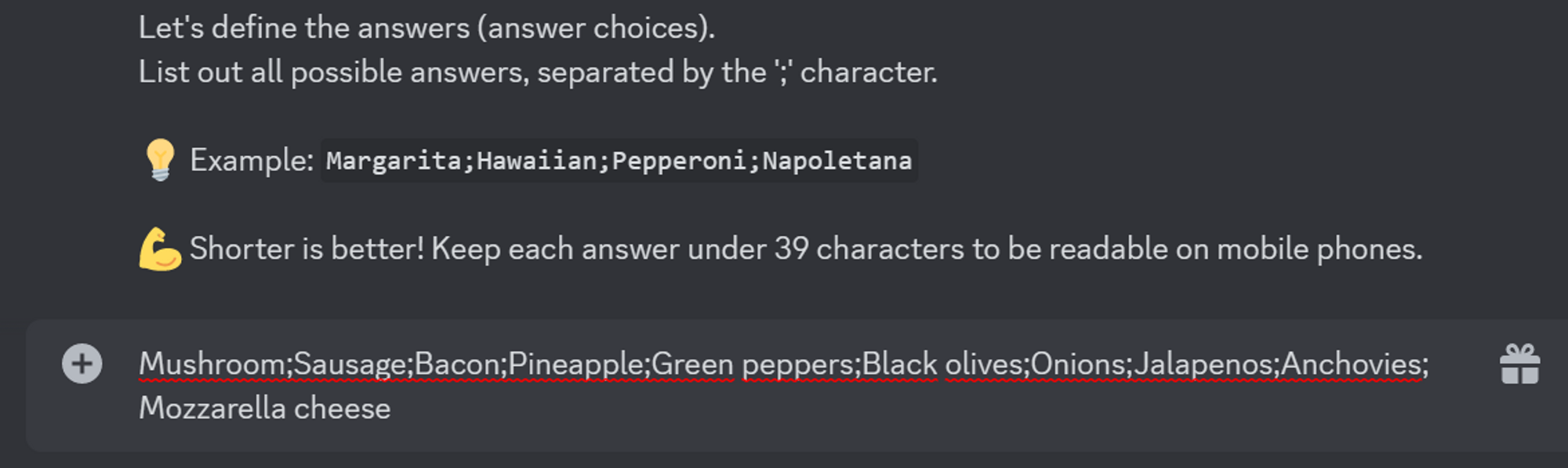 How to write answer options separated by a semi-colon